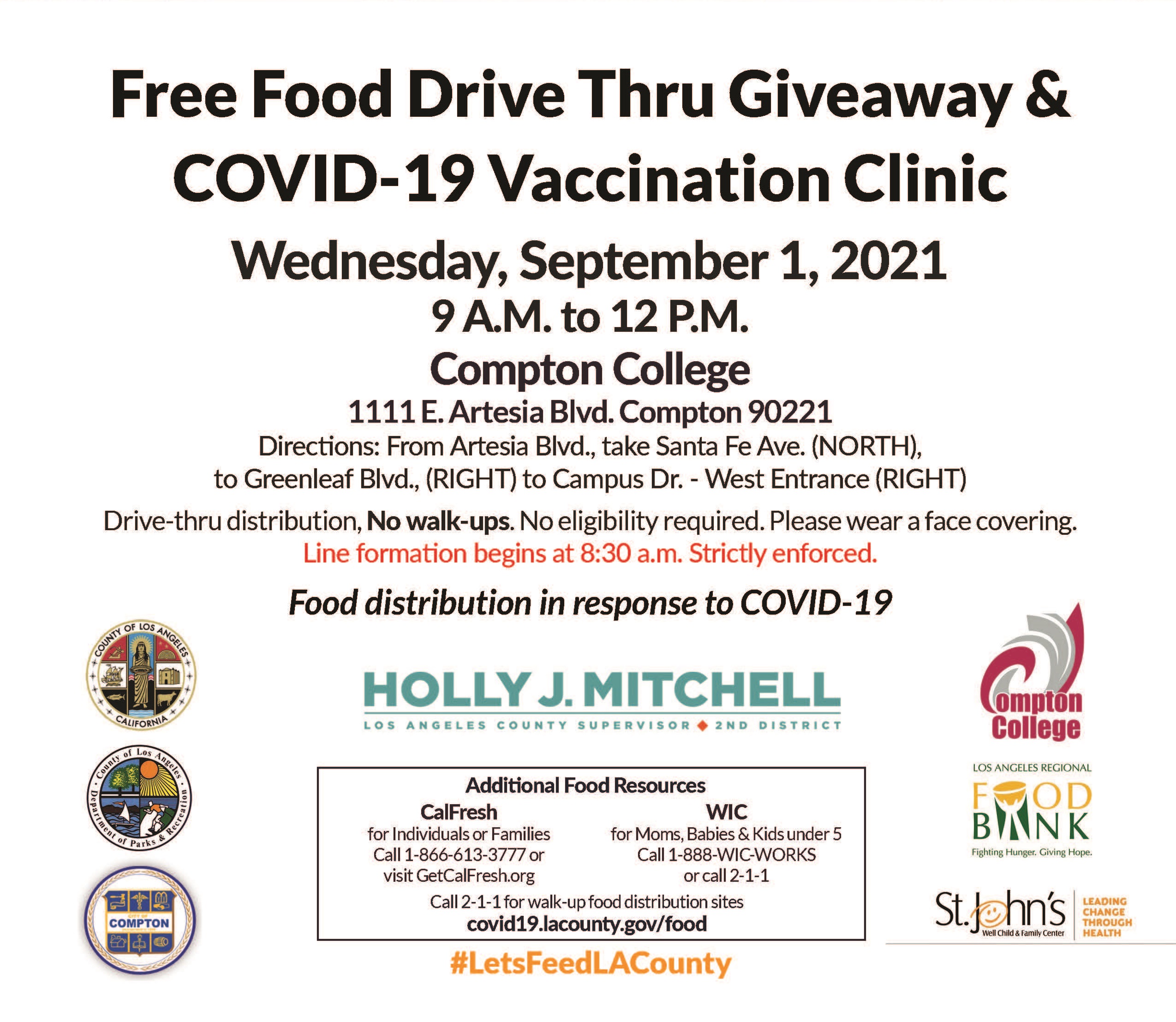 Free Food Drive Thru Giveaway COVID 19 Vaccination Clinic Compton 